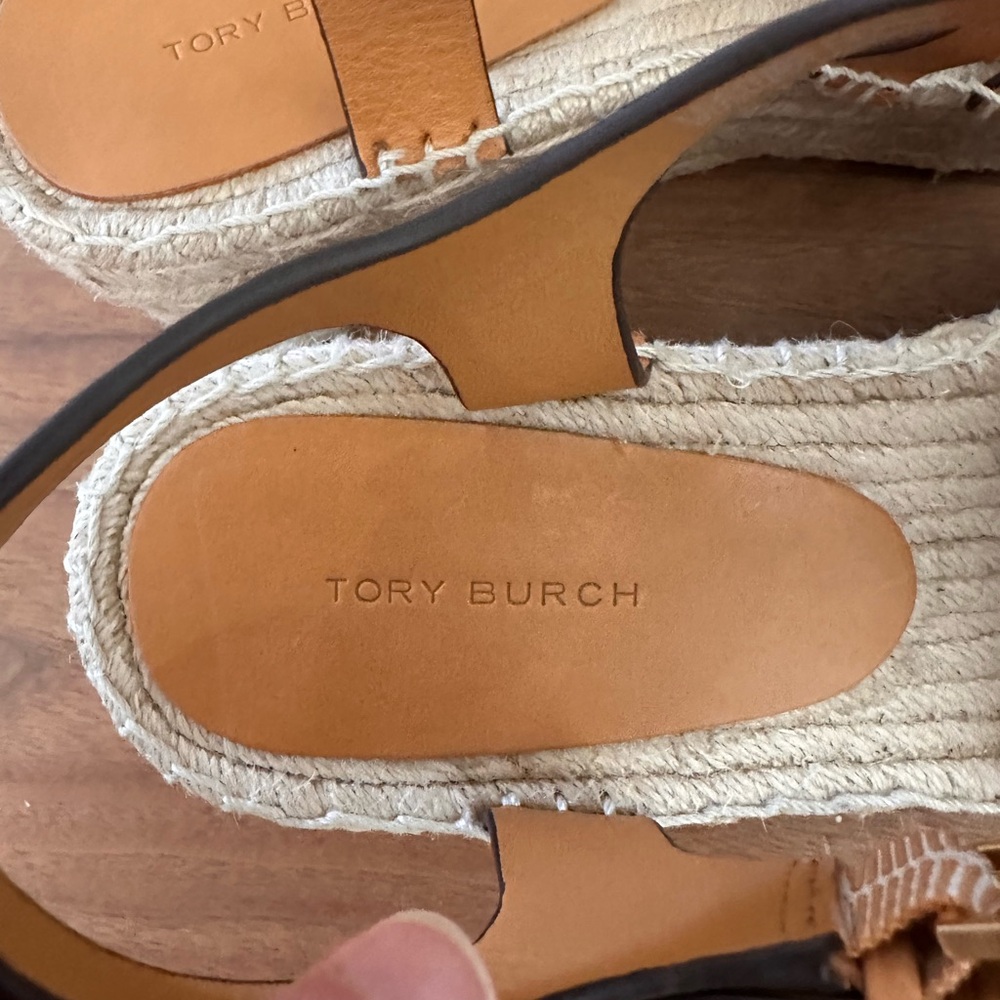Tory Burch Tan Leather Espadrille Wedge Sandals Platform Gladiator 9.5 - Picture 4 of 8